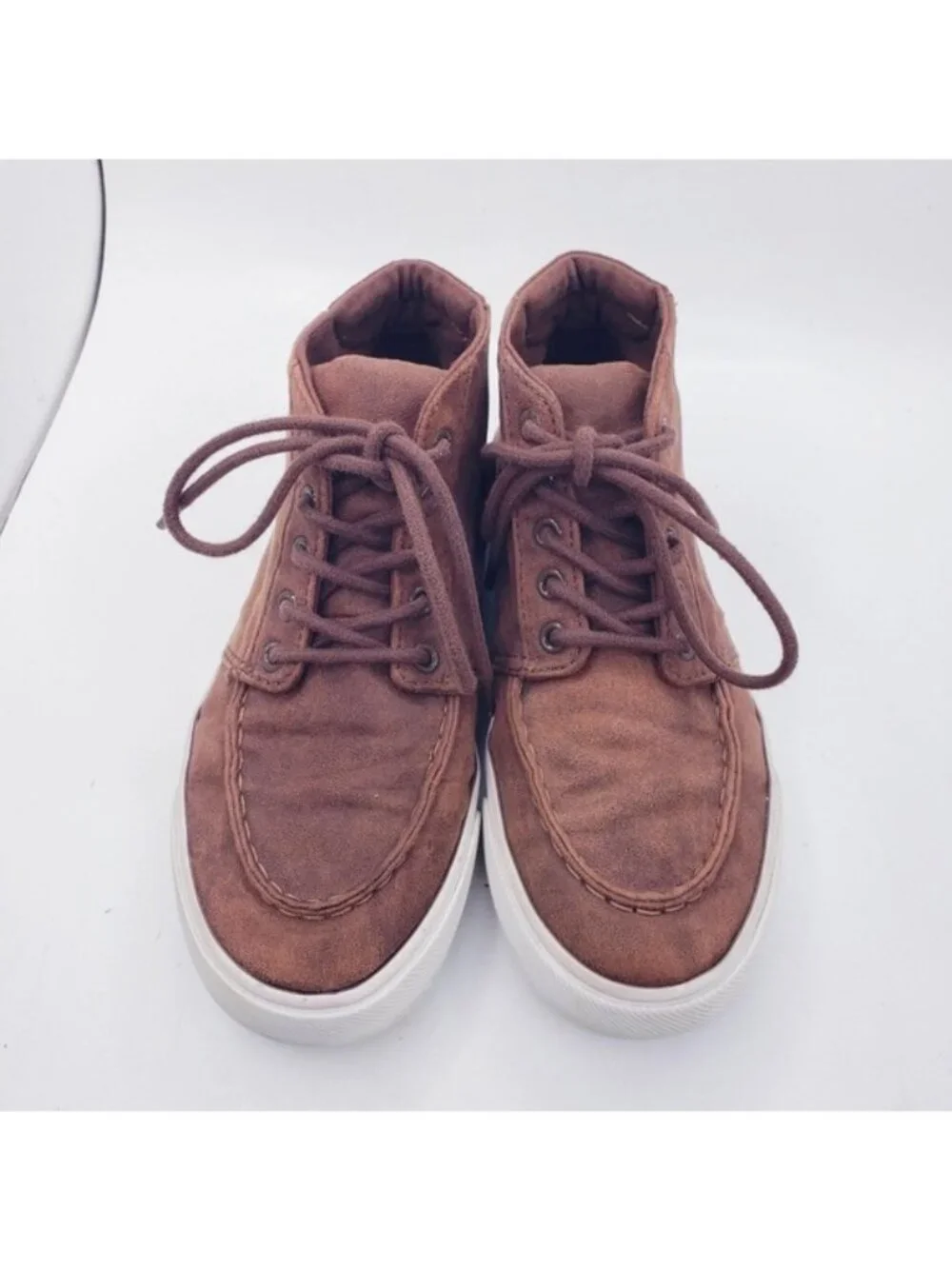 Old Navy Brown Faux Leather High Top Moccasin Lace Up Sneakers Boys Youth Size 3